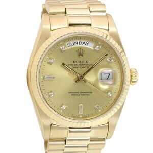 Rolex Mens Day-Date President Watch 18KY Gold Champagne Diamond Dial 18238